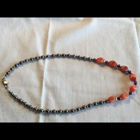 16” Peach Cat’s Eye Necklace w/Strlg Clasp - Picture 2 of 8